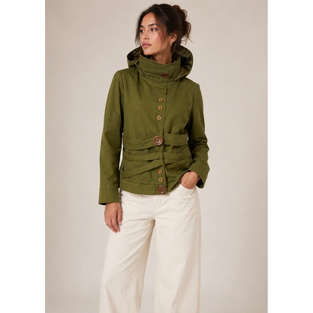 Schwiing Montreal Hooded Jacket Women Large Green Utility Strap Coat Military
